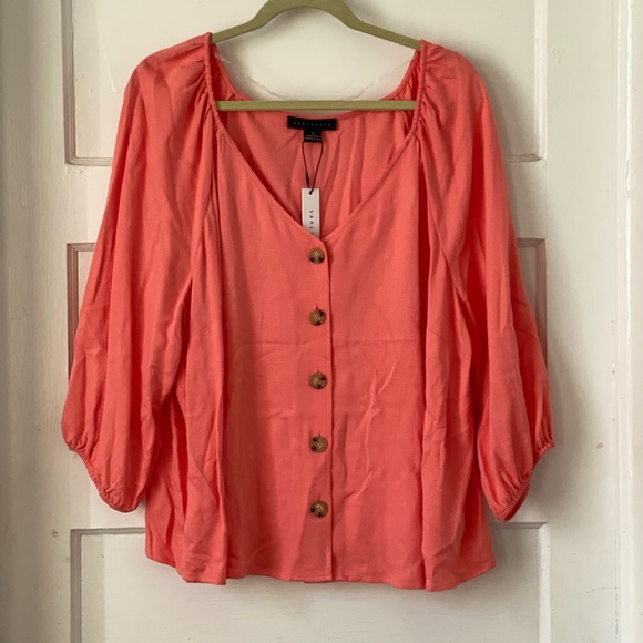 Sanctuary Mila Coral Button Front 3/4 Sleeve Textured Top Size 2X - Picture 3 of 11